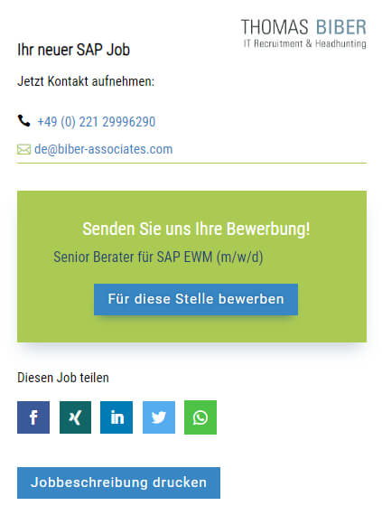 Bewerbung auf der Detailseite 