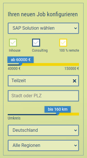 Vorschau: Filtermöglichkeit im Jobportal