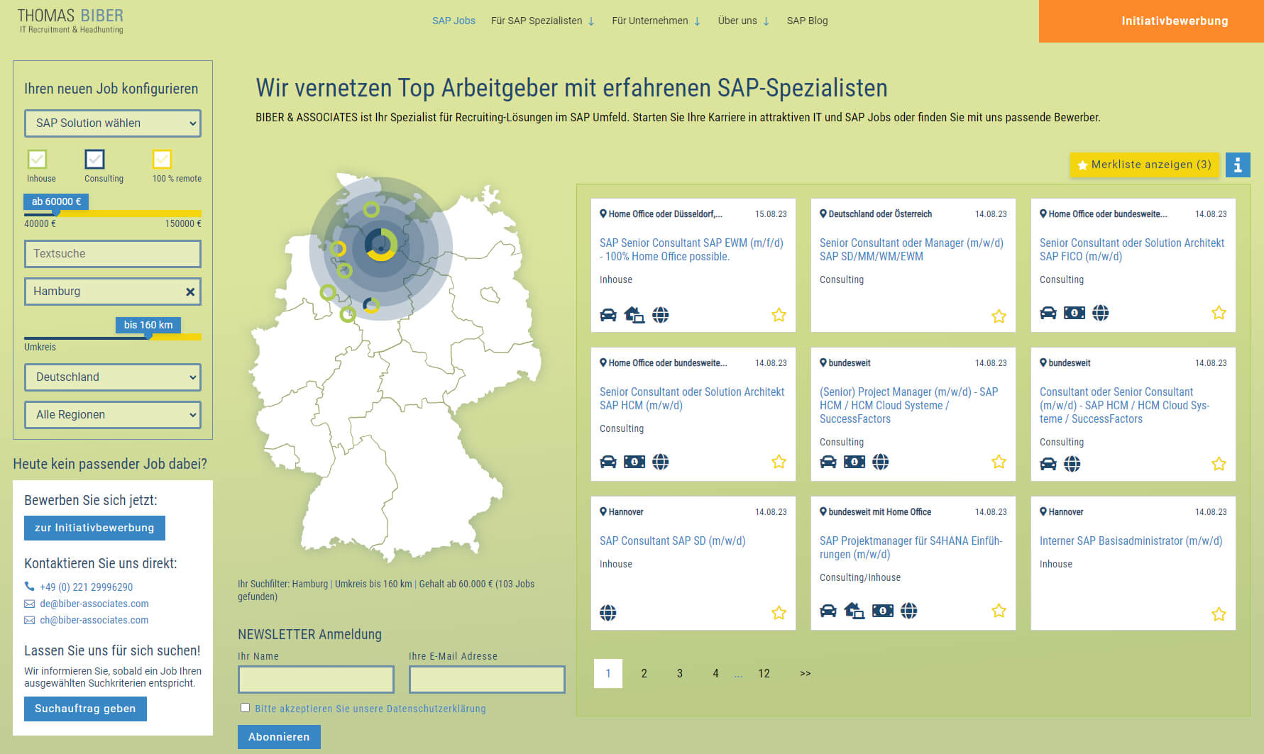 SAP Jobs Recruiting Website mit geografischer Suchfunktion